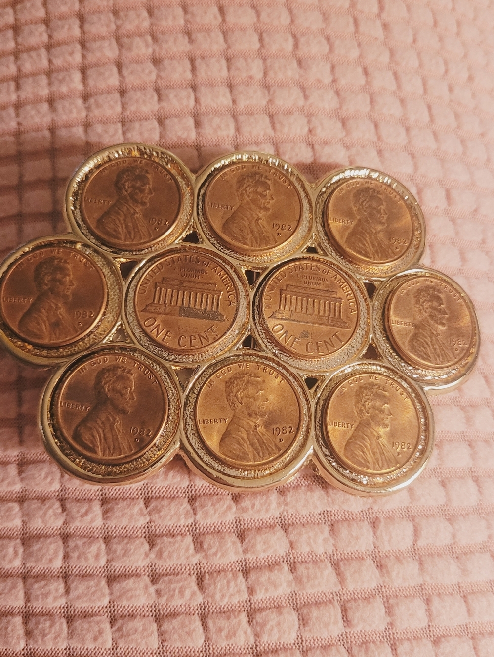 Vintage 1982 Penny Belt Buckle Genuine Coin Lockwood Western